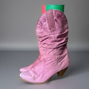 Vintage Dingo Pink Leather Western Cowboy Boots Slouch Distressed Cowgirl  8.5M